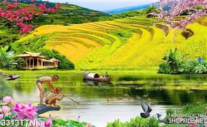 Tranh ruộng lúa thiên nhiên tây bắc