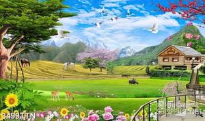 Tranh thiên nhiên giao hòa in 3d đàn cò trắng bay trên bầu trời