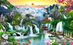 Tranh sơn thủy hữu tình in 3d đàn cò trắng bay trên đỉnh núi