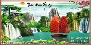 Tranh thiên nhiên giao hòa in 3d đàn cò trắng bay bên con tàu