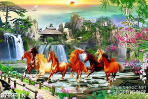 Tranh thiên nhiên giao hòa in uv đàn ngựa phi nhanh bên suối