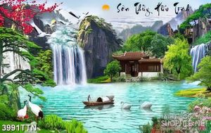 Tranh thiên nhiên giao hòa in canvas con sông trong khu rừng