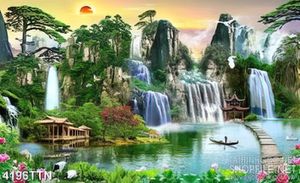 Tranh thiên nhiên giao hòa treo tường dòng suối nhỏ trên núi