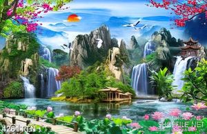 Tranh phong thủy thác nước in canvas con suối nhỏ trên ngọn núi