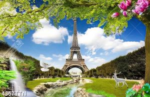 Tranh phong cảnh cây và thác Eiffel chất lượng cao