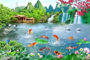 Tranh trang trí tường hoa và cá chép in uv