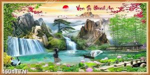 Tranh phong thủy hoa sen và chim hạc in kính