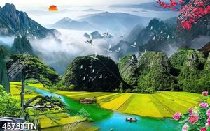 Tranh đồng lúa bên sườn đồi chất lượng cao