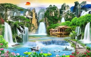 Tranh phong thủy chài lưới bên hồ sen in kính