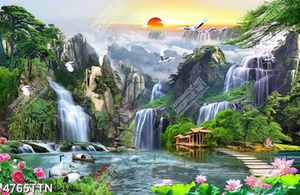 Tranh sơn thủy nghệ thuật hoa sen và chim hạt in uv