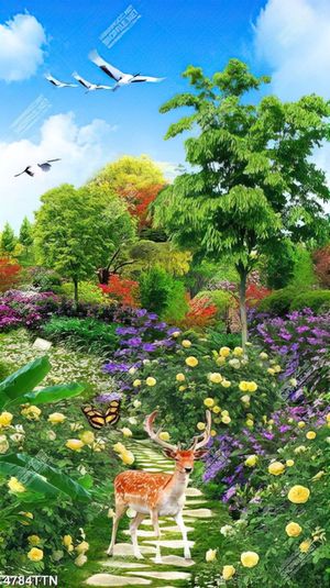 Tranh trang trí tường lối nhỏ vào vườn hồng nở rộ