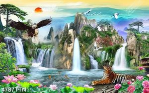 Tranh sơn thủy hổ gầm bên thác nước file gốc