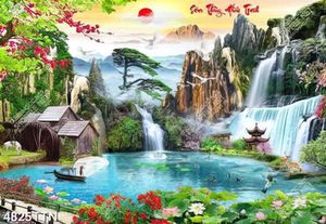 Tranh tranh decor sơn thủy hữu tình file PSD