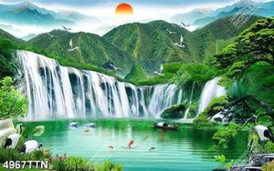 Tranh thác nước phong thủy mùa xuân
