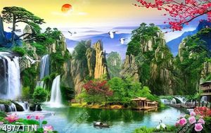 Tranh thiên nhiên những chú cò bay trên đỉnh núi in kính
