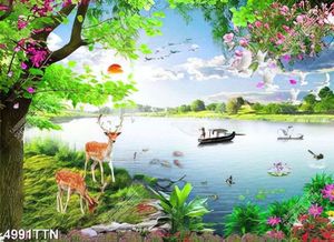 Tranh phong cảnh chài lưới trên hồ nước chất lượng cao