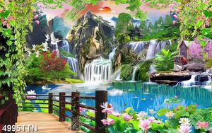 Tranh ban công bên hồ sen in kính