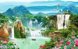 Tranh thư pháp thác nước phong thủy