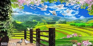 Tranh ban công cạnh ruộng bật thang in uv