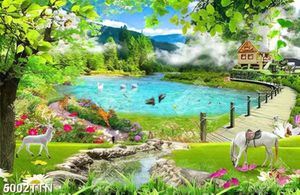 Tranh phong cảnh nghệ thuật ngôi nhà nhỏ bên hồ nước