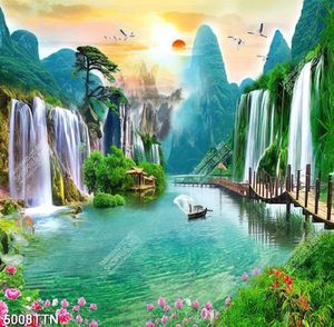 Tranh phong thủy núi non in kính chất lượng cao