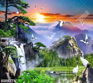 Tranh sơn thủy chài lưới bên thác nước
