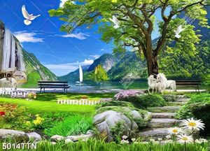 Tranh thiên nhiên kỳ lân bên núi rừng in uv