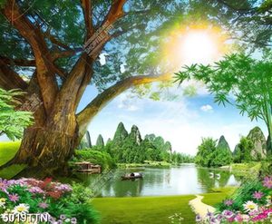 Tranh thiên nhiên nghệ thuật cây cổ thụ bên dòng sông