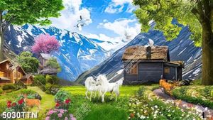 Tranh phong cảnh thiên nhiên ngôi làng bên sườn núi