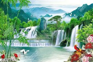 Tranh phong thủy thác nước nghệ thuật file PSD