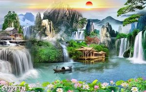 Tranh phong thủy người lái đò bên hoa sen file gốc