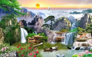 Tranh phong thủy người lái đò bên dòng sông in uv
