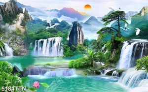 Tranh phong thủy chim hạc bay trên thác nước nghệ thuật