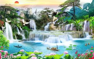 Tranh thiên nhiên decor thác nước và người lái đò in uv