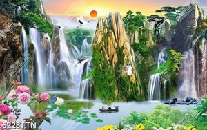 Tranh thác nước và núi nghệ thuật file PSD