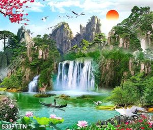 Tranh dán tường người lái đò thác nước 3D