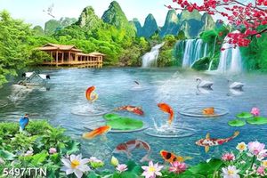 Tranh dán tường 3D cá coi và phong cảnh thiên nhiên