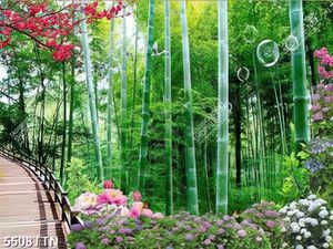 Tranh phong cảnh khu rừng trúc xanh và hoa lá fie psd