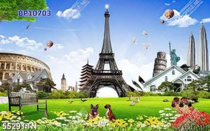 Tranh dán tường 3D tòa tháp Eiffel