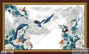 Tranh thư pháp hoa mẫu đơn
