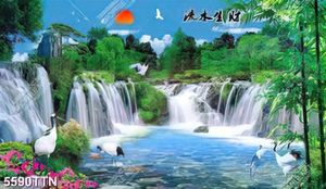 Tranh phong thủy chim hạc và sơn thủy hữu tình Trung Quốc file gốc