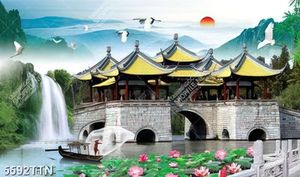 Tranh 3d phong cảnh chùa núi non Trung Quốc