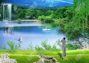 Tranh dán tường người đàn ông nhìn về thác nước tuyệt đẹp in chất lượng cao
