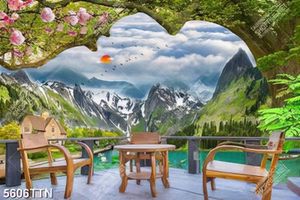 Tranh dán tường nhìn về núi non hùng vĩ in uv