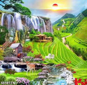 Tranh phong cảnh ruộng bậc thang và thiên nhiên in kính
