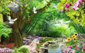 Tranh dán tường bạch mã và thiên nhiên tươi đẹp in uv