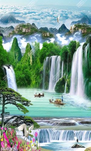 Tranh trang trí khổ dọc phong cảnh núi non file gốc