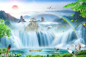 Tranh file gốc thác nước hùng vĩ và muôn loài