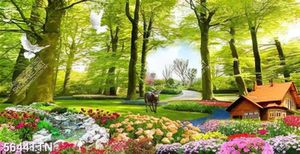 Tranh gạch men 3d vườn hoa công viên và khu rừng xanh lá