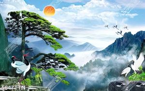Tranh phong thủy hạc tùng in chất lượng cao